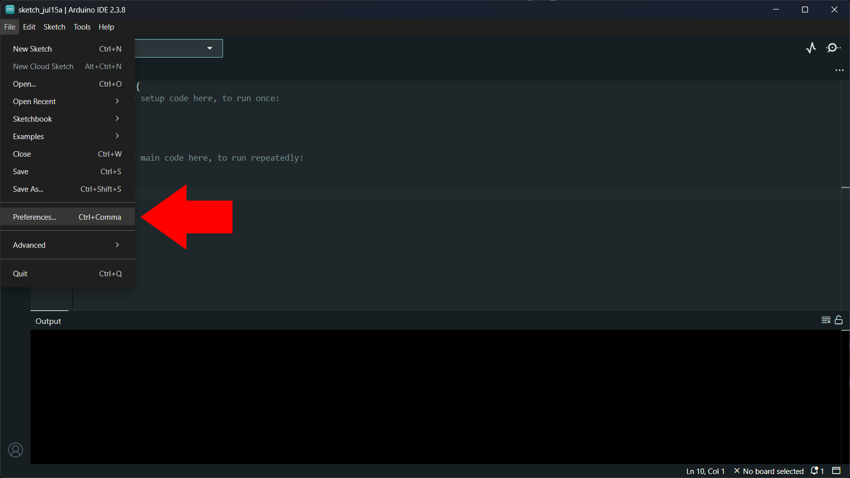 Open Preferences from the Arduino IDE File menu