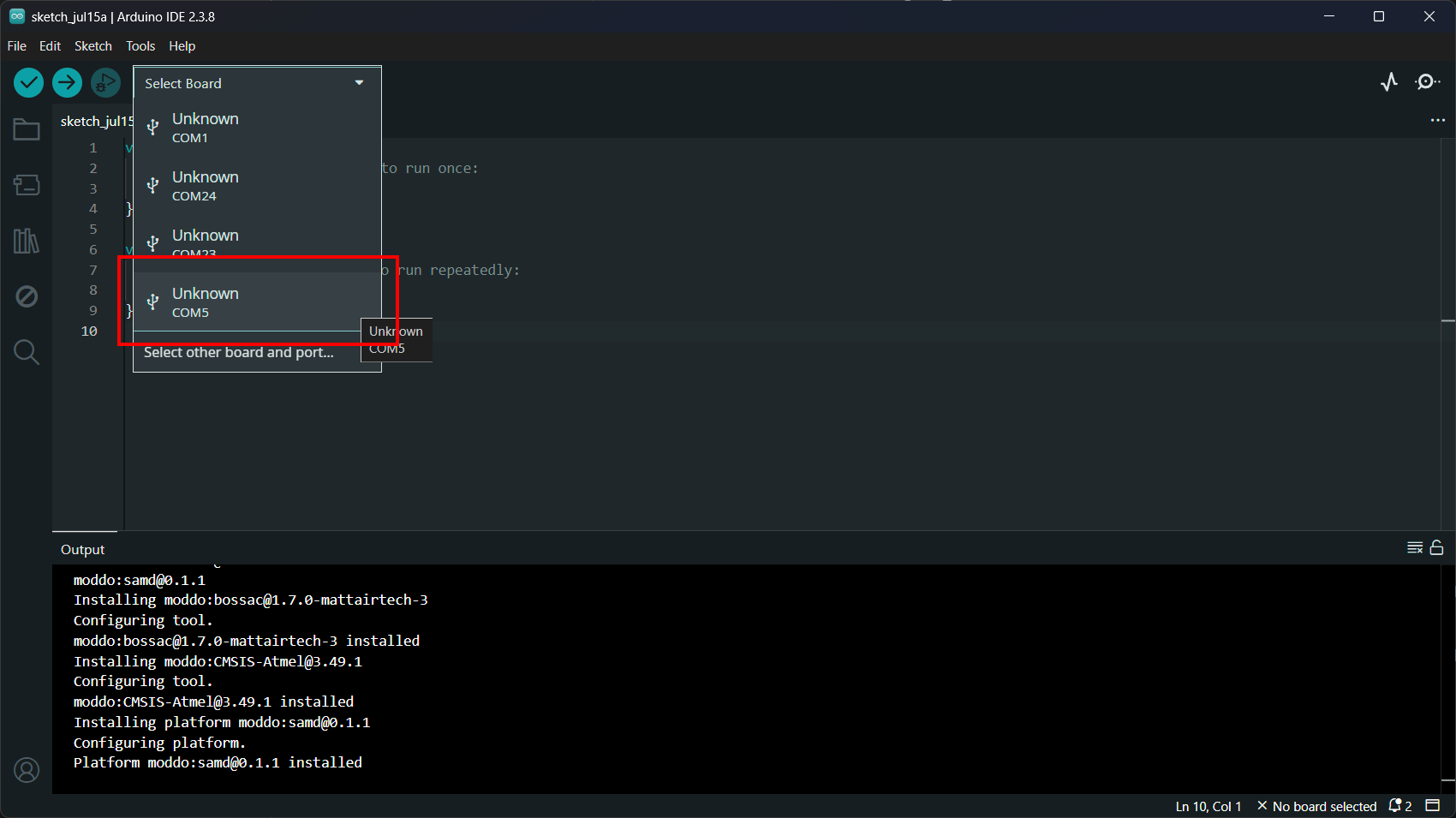 Select the port connected to pinch
